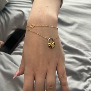 Louis Vuitton Heart Padlock Chain Bracelet Layered Gold Tone Adjustable LV Charm